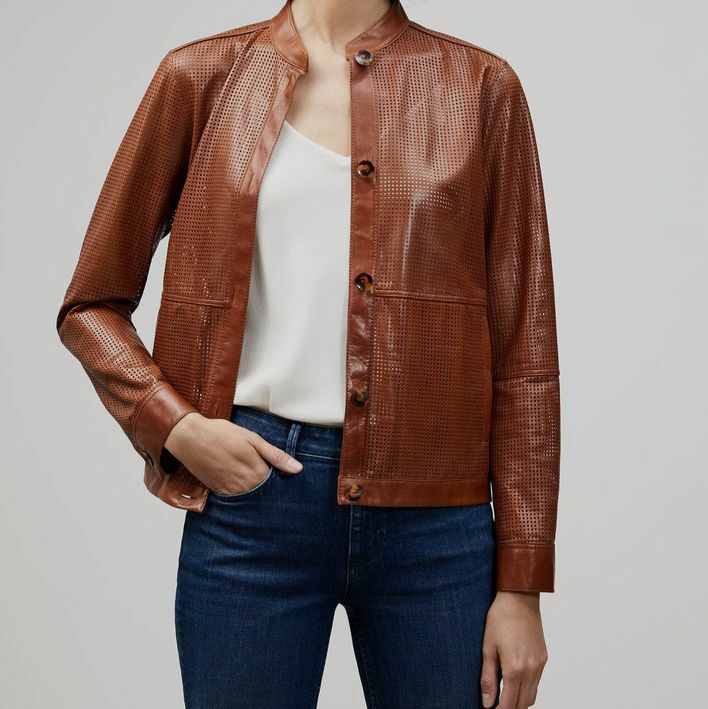 $1498 Lafayette 148 New York Women Brown Perforated Leather $1498 Lafayette 148 New York Women Brown Perforated Leather