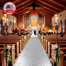 Camino De Pasillo Alfombra 4x10 Pies Tela Plata Para Fiesta Ceremonia Boda NUEVO