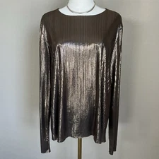 Reclaimed Vintage Gold Metallic Plissé Long Sleeve Top Unisex Size 12