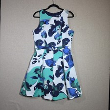 Vince Camuto Navy Floral Sz 12 Fit & Flare Stretch Sleeveless Dress Event