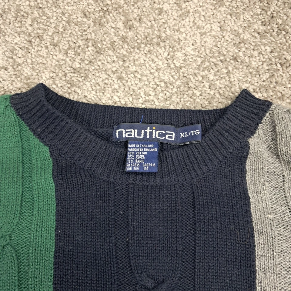 Vintage Nautica Men's Sweater Cable Knit Color Block Multicolor X-Large - Image 3 of 4