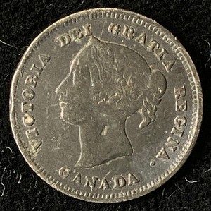 1880-H Canada Silver 5 Cents, Queen Victoria, Dark Toning