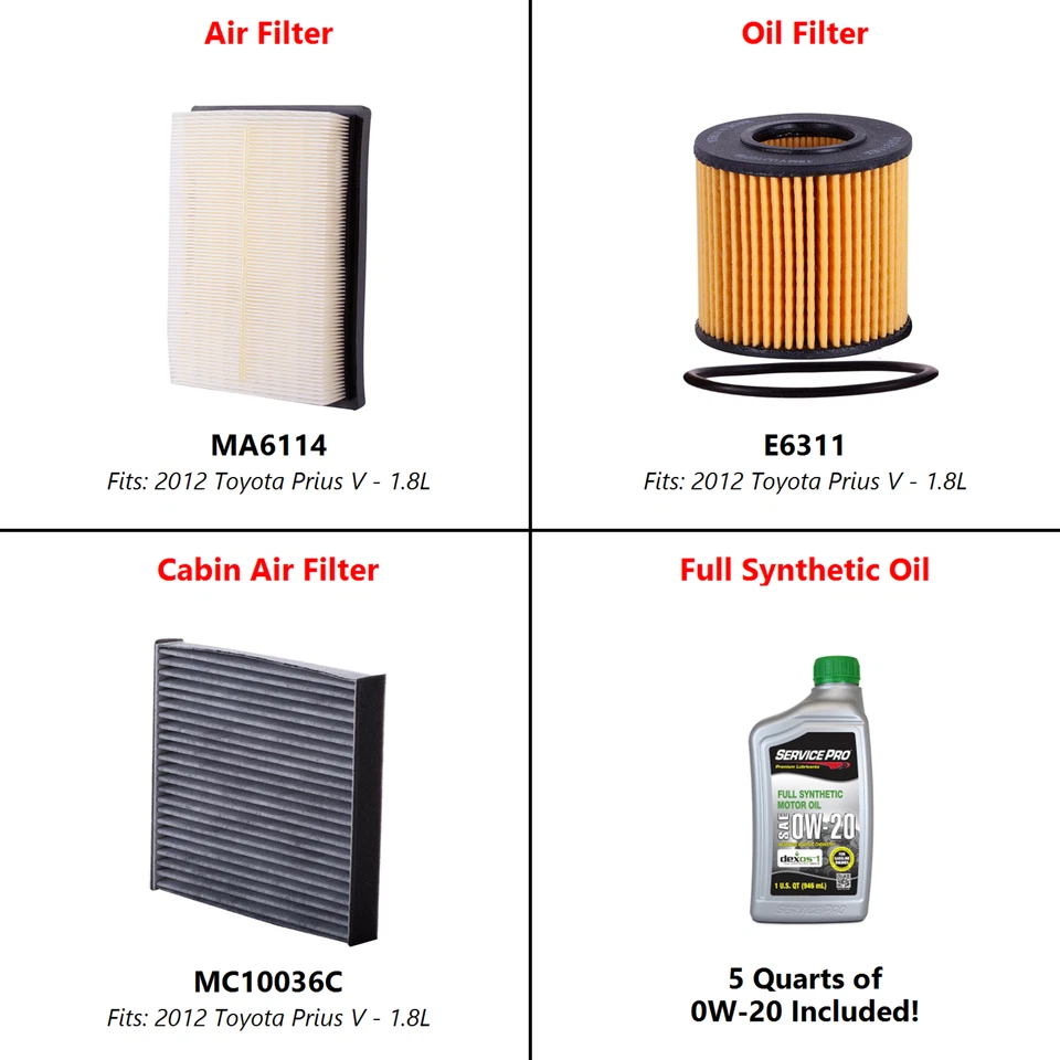 2012 Toyota Prius V 1.8L Complete Air, Oil & Cabin Filter Kit (0W-20) Foto 2 de 4