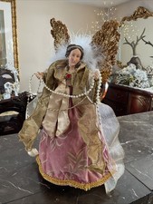 Christmas Victorian Angel Tree Topper Pink Rose Gold Ivory Velvet Gown 13&rdquo;Tall