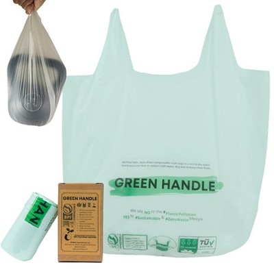 Green Handle US BPI certified 3 Gallon 1.00 Mil = 25 mic Compostable Handle T...