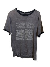 2004 Cheap Trick Ringer Tee Charcoal Gray W Black Made In USA M T-Shirt Distress