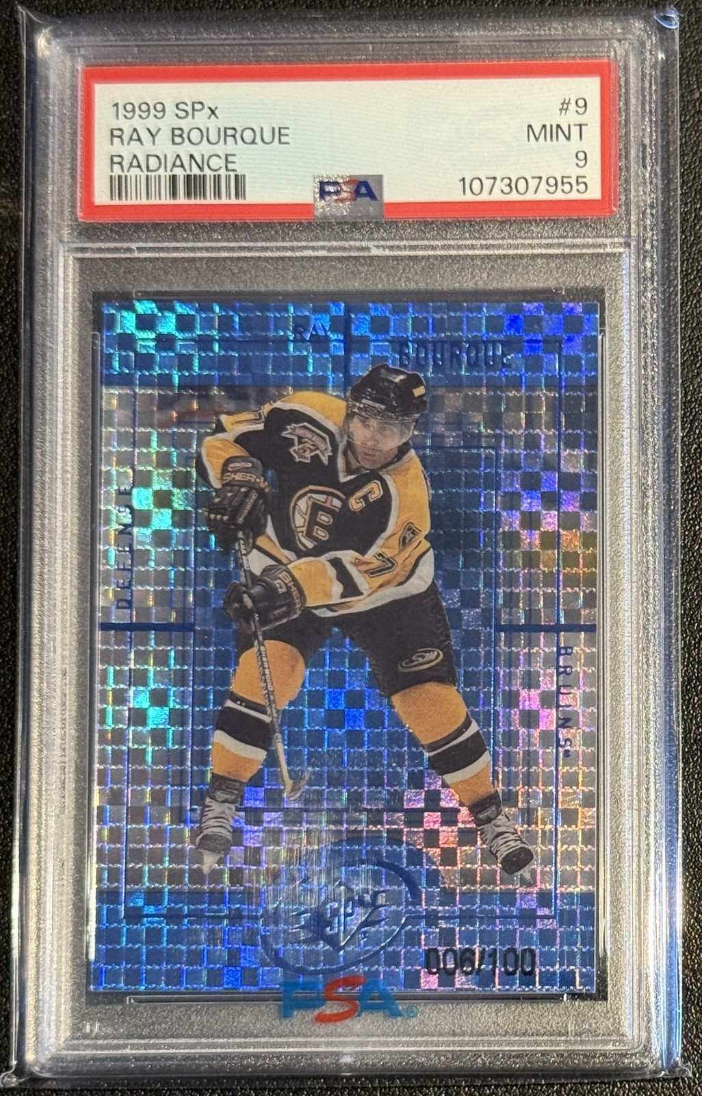 1999-00 SPx - Ray Bourque #9 Radiance SP #’d /100 PSA 9 MINT Pop 3: 1 Higher