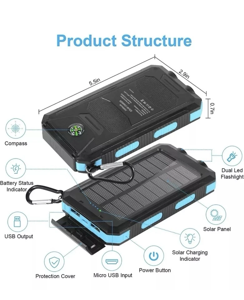 Annero Solar Charger 20000mAh, Portable Solar Power Bank Waterproof Solar(M445) - Image 4 of 4