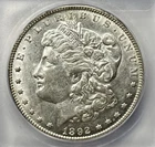 1892-P Morgan Silver Dollar, ICG AU 53, Philadelphia Mint.