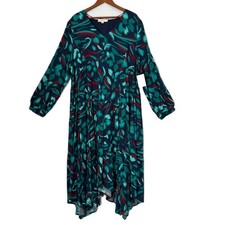 Nurture Dress Women 2X Teal Blue Red Midi Plus Floral Tear Drop Boho Cottage NWT
