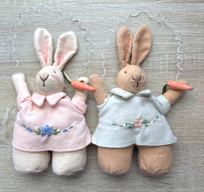 Set of 2  Bunny Rabbit Easter Hanging Decoration Stuffed Door Wall Spring Decor