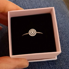PANDORA 925 Sterling Silver Hallmarked Halo Round Clear Stone Beaded Ring R½