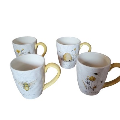 Certified International Honeybee Ceramic Mug Set of 4 Bee Kind Happy Sweet True