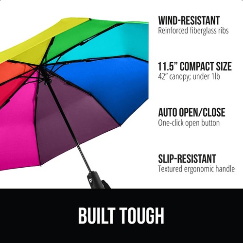 Windproof Compact Stick Umbrella for Rain, One-Click Automatic Open and Close... - Picture 2 of 9