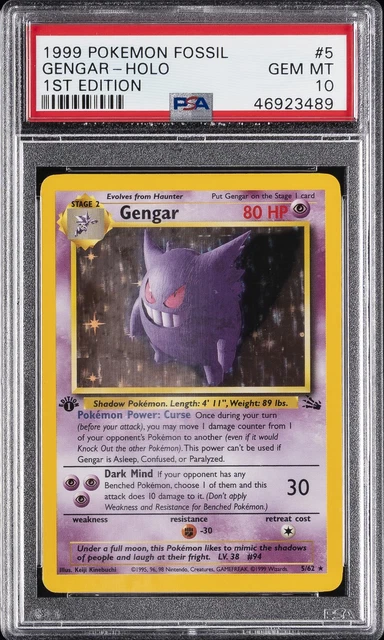 1999 POKEMON FOSSIL 1ST EDITION #5 GENGAR-HOLO PSA 10