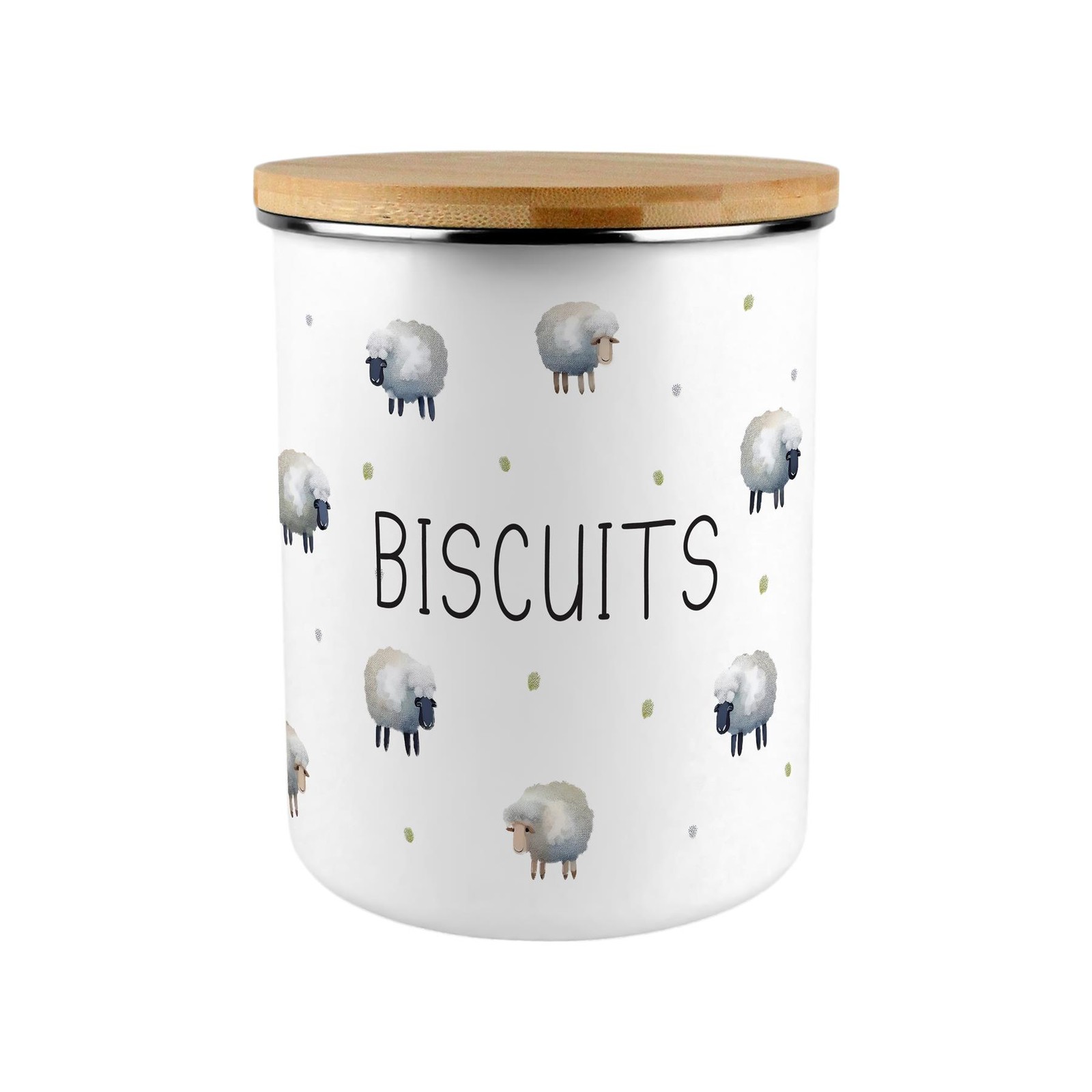 Spring Sheep Biscuit Canister - Large Enamel Kitchen Storage Cookie Jar Gift