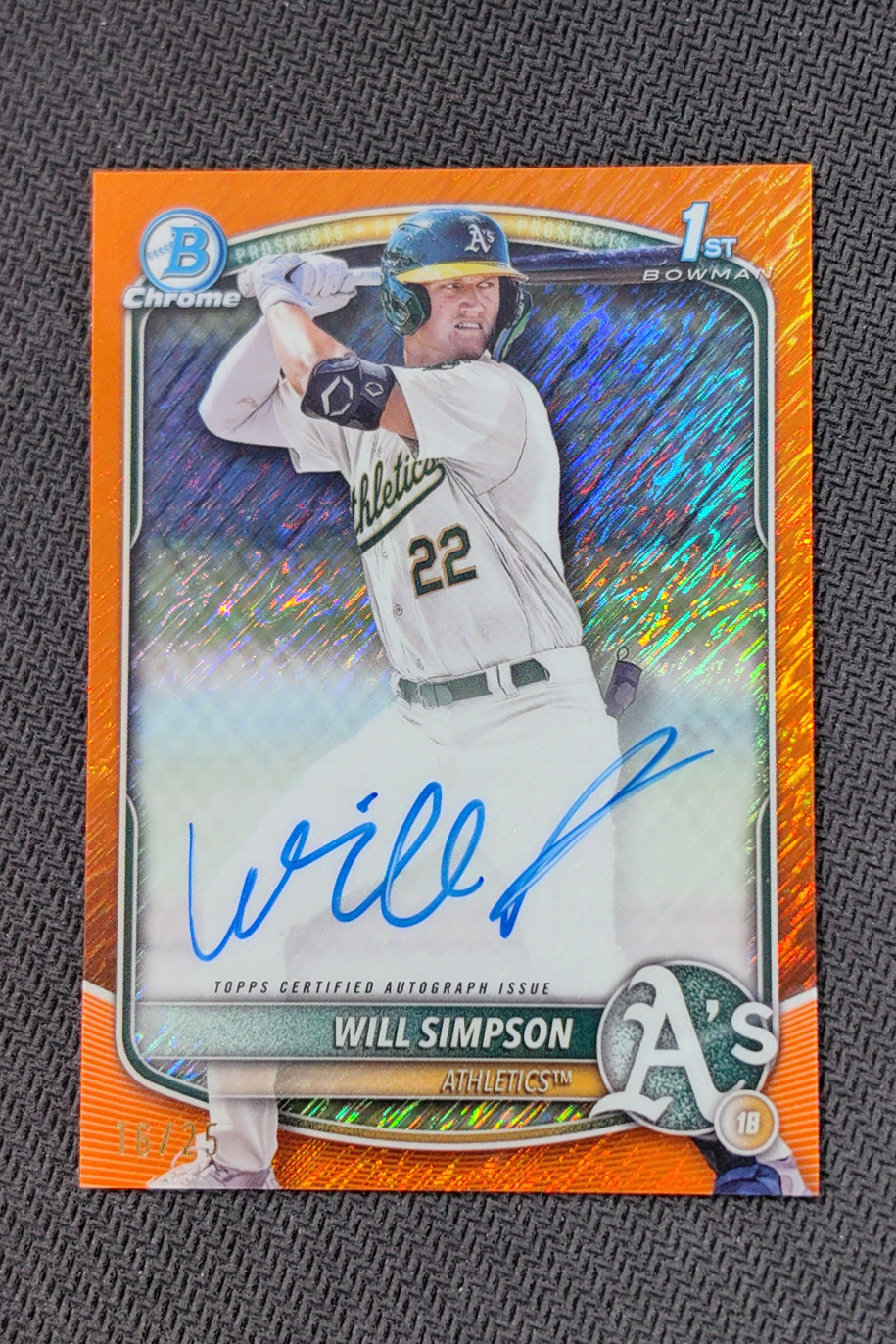 2025 Topps 1st Bowman Chrome Will Simpson Auto Orange Shimmer /25 #CPA-WSI