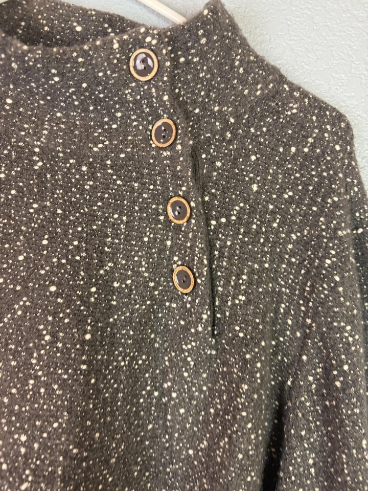 Habitat Clothes To Live In Sweater Womens Large Gray Speckled Mock Neck Button - Image 2 of 4