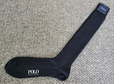 Polo Ralph Lauren 8001 Black Solid Rib Cotton Wool Over Calf Dress Socks Japan