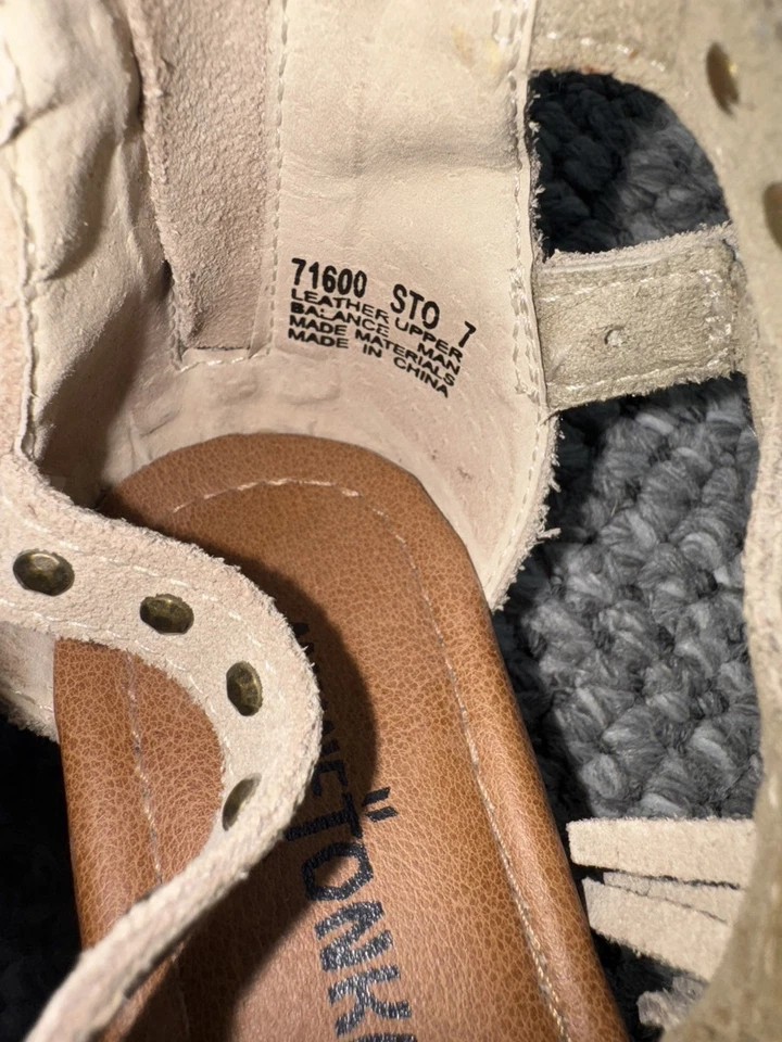 Sandalias Boho Minnetonka Mocasines Mónaco Tostado Gamuza Cuero Flecos Talla 7 Foto 3 de 4