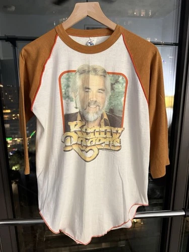 Kenny Rogers US Tour Shirt White Brown Made In 1980s vintage concert t-shirt, vintage, single stitch, B+ condition