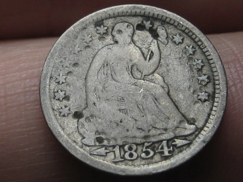 1854 P Seated Liberty Half Dime- With Arrows, Fine Details