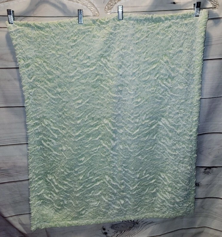 VTG Laura Ashley Baby Blanket Green Sherpa Back Fuzzy Solid Color Soft Lovey - Image 4 of 4