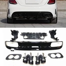 C43 Style Rear Diffuser + Black Exhaust Pipe Kit For Benz W205 C 2015-2021 4Door
