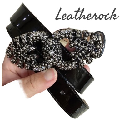 LEATHERROCK Western Leather Black Belt Rockmount Swirled Lace Genuine Black Leather Western Belt main image 2