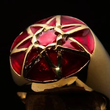 DOMED ROUND HEPTAGRAM MENS BRASS RING HEPTAGON SEVEN POINT STAR RED SIZE 12.5