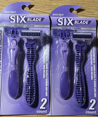 TWO (2) ASSURED FOR MEN SIX BLADES RAZORS - TOTAL OF FOUR (4) RAZORS - NEW 