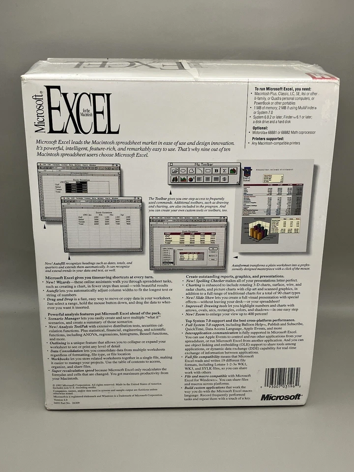 Microsoft Excel 4.0 for Macintosh Box Set SEALED Promo Vintage PC - Image 3 of 4