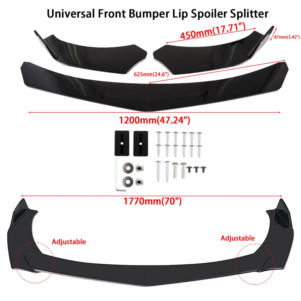 For BMW 520i 525i 530i Front Bumper Lip Spoiler /Splitter /Strut Rods Glossy - Image 2 of 4