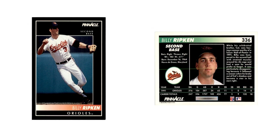 1992 Pinnacle Billy Ripken Baseball Cards #336 - Image 3 of 3