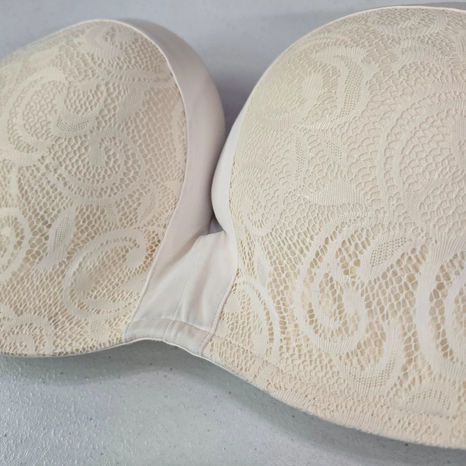 Sujetador Delimira Mujer 38DD Marfil Acolchado Sin Tirantes Encaje Inalámbrico SIN CORREAS Foto 3 de 4