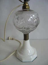 Antique Glass Oil Lamp EAPG Pattern Glass Milk Glass Base Converted to electric