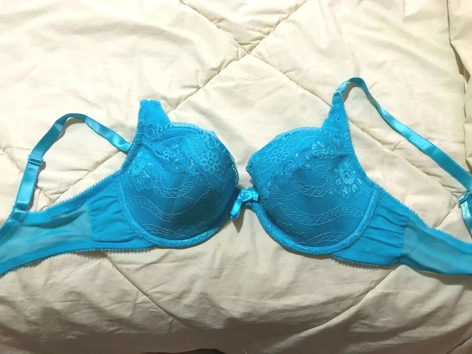 Jezebel Underwire Blue Embroidery Lace  Bra 36C/women sexy lingerie bra - Image 2 of 4