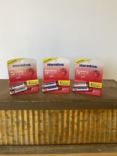 Mentos Beauty Strawberry Flavored Lip Balm Set of 3 2-Packs (6 sticks) NEW - Picture 3 of 3