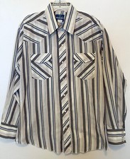Wrangler Vintage Striped Western Cowboy Rodeo Shirt Pearl Snap Pockets Men's L