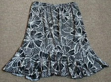 Antthony Original A-Line Skirt Black White Floral Stretch Elastic Waist Petite M
