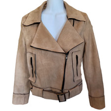 Lf Evie Moto Faux Suede Biker Jacket Women's Xs Tan Lightweight Fall Winter