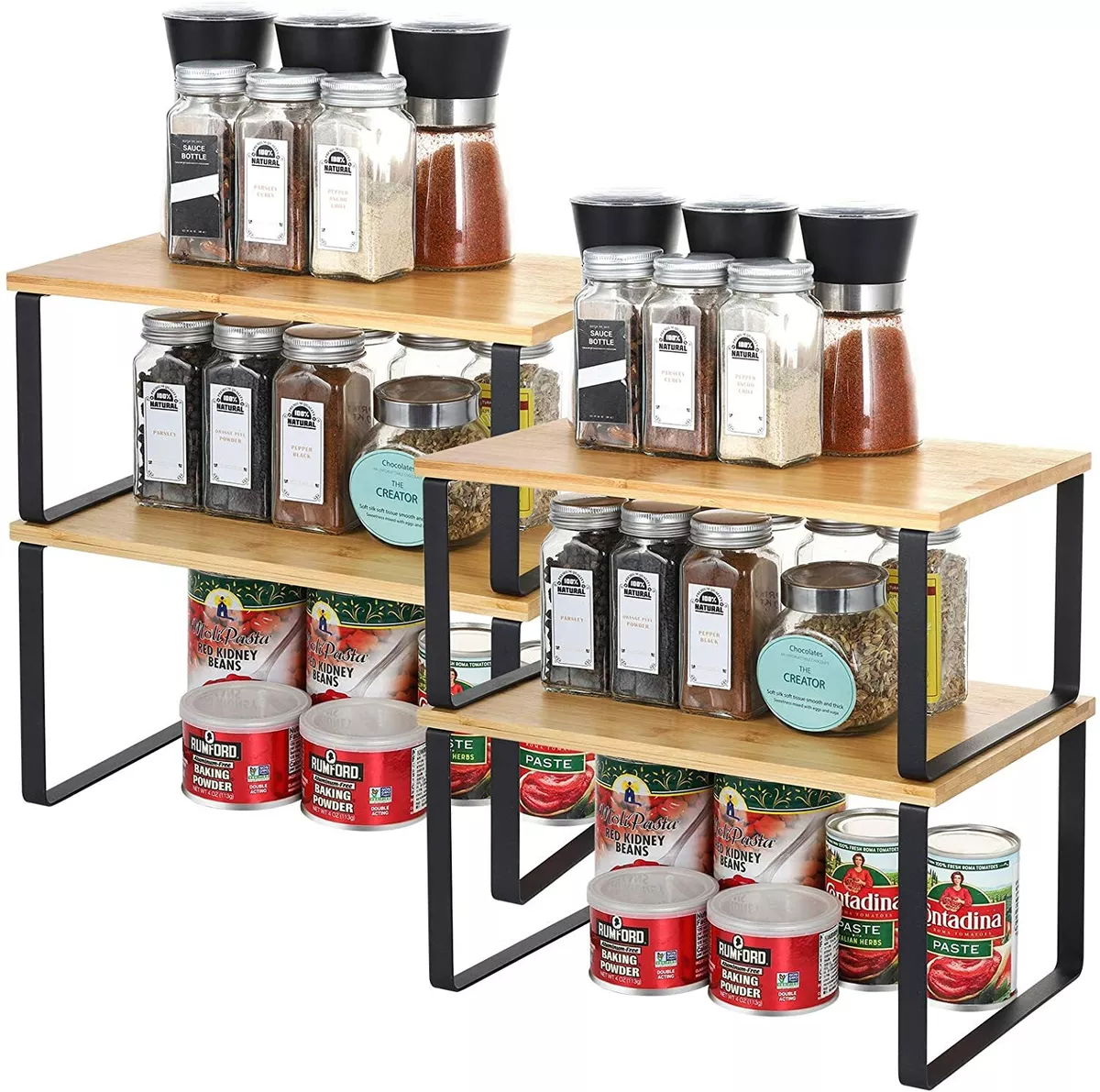 Spice Rack Cabinet Shelf Organizer Set of 4 Bamboo Kitchen Organizer