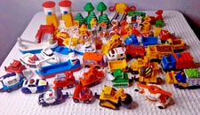 69 Vtg Fisher Price Geo Trax Boats, Cars, Construction, City Vehicles, Signs Ect