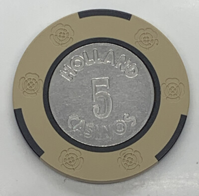 HOLLAND CASINOS 5 gaming chip ~ NETHERLANDS - Tan Black - Coin In Center