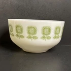 Vintage Federal Milk Glass Mixing Bowl 2 1/2 Quarts Square Green Sunflowers