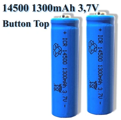 SUNRISE 2x ICR 14500 1300mAh 3,7V Li-Ion batteria di ricambio ricaricabile Button Top confezione da 2