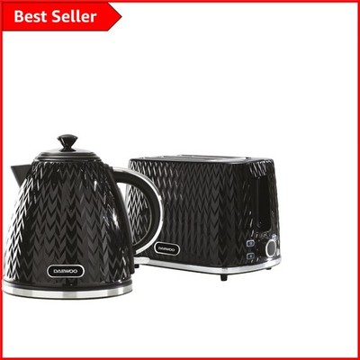 Argyle 1,7 l 3000 W Wasserkocher & 2 Scheiben Toaster Set - Stilvolle schwarze Kollektion