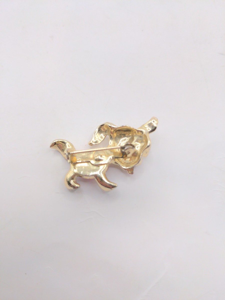 Vintage Retro Red Jelly Belly Green Rhinestone One Eyed Dog Puppy Pin Brooch  View 3