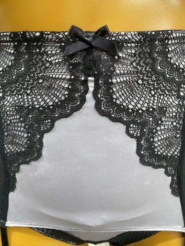 Ann Summers Waspie Straps & Höschen Set, Flieder Satin Schwarz Mesh & Spitze, UK 8? - Bild 9 von 15
