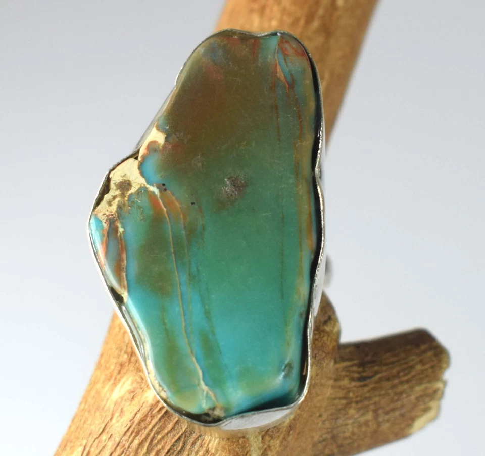 Bague brute naturelle bleu lac Carico turquoise 42,20 ct pierre précieuse... - Photo 1/4